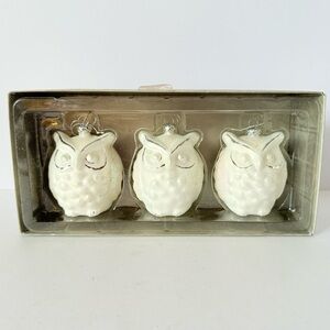 Set of 3 New Hand-Blown Glass White Owl Christmas Ornaments – Boxed